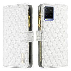 Leather Case Stands Flip Cover Holder B12F for Vivo Y21 White