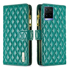 Leather Case Stands Flip Cover Holder B12F for Vivo Y21e Green