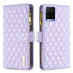 Leather Case Stands Flip Cover Holder B12F for Vivo Y21s Purple