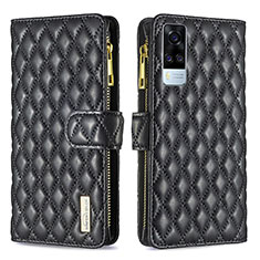 Leather Case Stands Flip Cover Holder B12F for Vivo Y31 (2021) Black