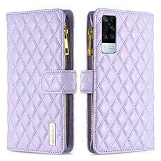 Leather Case Stands Flip Cover Holder B12F for Vivo Y31 (2021) Purple