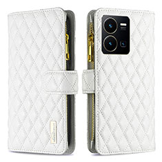 Leather Case Stands Flip Cover Holder B12F for Vivo Y35 4G White