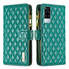 Leather Case Stands Flip Cover Holder B12F for Vivo Y51 (2021) Green