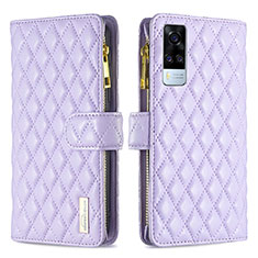 Leather Case Stands Flip Cover Holder B12F for Vivo Y51A Purple