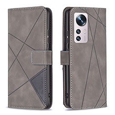 Leather Case Stands Flip Cover Holder B12F for Xiaomi Mi 12X 5G Gray