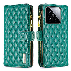 Leather Case Stands Flip Cover Holder B12F for Xiaomi Mi 14 Pro 5G Green