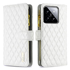 Leather Case Stands Flip Cover Holder B12F for Xiaomi Mi 14 Pro 5G White