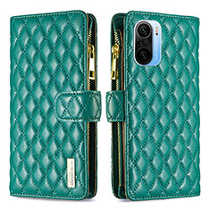 Leather Case Stands Flip Cover Holder B12F for Xiaomi Poco F3 5G Green