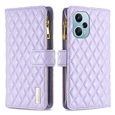 Leather Case Stands Flip Cover Holder B12F for Xiaomi Poco F5 5G Purple