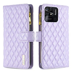 Leather Case Stands Flip Cover Holder B12F for Xiaomi Redmi 10 India Purple