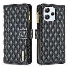 Leather Case Stands Flip Cover Holder B12F for Xiaomi Redmi 12 4G Black