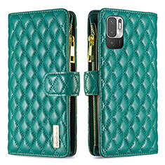 Leather Case Stands Flip Cover Holder B12F for Xiaomi Redmi Note 10 5G Green