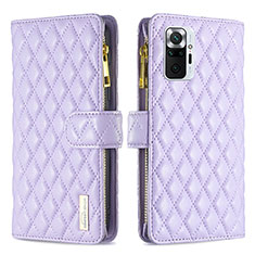 Leather Case Stands Flip Cover Holder B12F for Xiaomi Redmi Note 10 Pro Max Purple