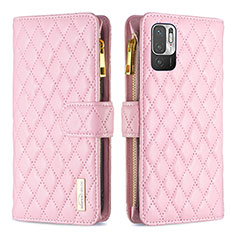 Leather Case Stands Flip Cover Holder B12F for Xiaomi Redmi Note 10T 5G Rose Gold