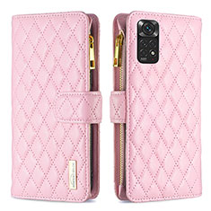 Leather Case Stands Flip Cover Holder B12F for Xiaomi Redmi Note 11 4G (2022) Rose Gold