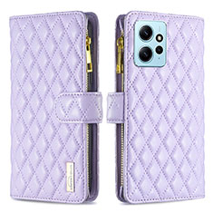 Leather Case Stands Flip Cover Holder B12F for Xiaomi Redmi Note 12 4G Purple