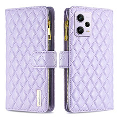 Leather Case Stands Flip Cover Holder B12F for Xiaomi Redmi Note 12 Pro 5G Purple