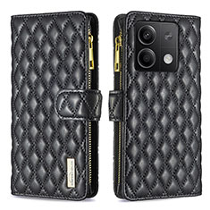 Leather Case Stands Flip Cover Holder B12F for Xiaomi Redmi Note 13 5G Black