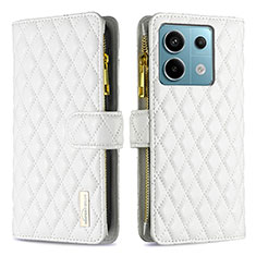 Leather Case Stands Flip Cover Holder B12F for Xiaomi Redmi Note 13 Pro 5G White