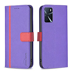 Leather Case Stands Flip Cover Holder B13F for Oppo A16 Purple