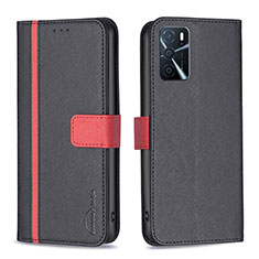 Leather Case Stands Flip Cover Holder B13F for Oppo A16s Black