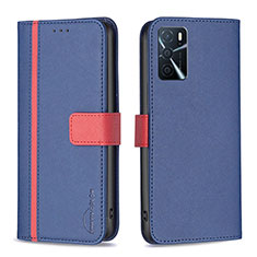 Leather Case Stands Flip Cover Holder B13F for Oppo A16s Blue