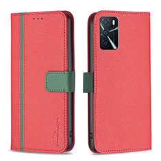 Leather Case Stands Flip Cover Holder B13F for Oppo A16s Red