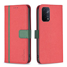 Leather Case Stands Flip Cover Holder B13F for Oppo A54 5G Red