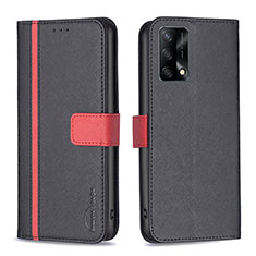 Leather Case Stands Flip Cover Holder B13F for Oppo A74 4G Black