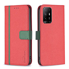 Leather Case Stands Flip Cover Holder B13F for Oppo A94 5G Red