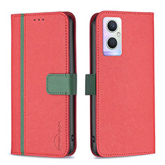 Leather Case Stands Flip Cover Holder B13F for Oppo A96 5G Red