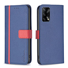 Leather Case Stands Flip Cover Holder B13F for Oppo F19 Blue