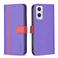 Leather Case Stands Flip Cover Holder B13F for Oppo F21 Pro 5G Purple