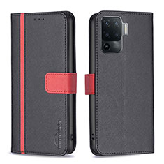 Leather Case Stands Flip Cover Holder B13F for Oppo Reno5 Lite Black
