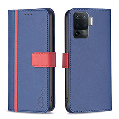 Leather Case Stands Flip Cover Holder B13F for Oppo Reno5 Lite Blue