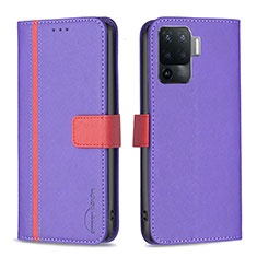 Leather Case Stands Flip Cover Holder B13F for Oppo Reno5 Lite Purple