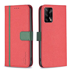 Leather Case Stands Flip Cover Holder B13F for Oppo Reno6 Lite Red