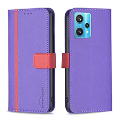 Leather Case Stands Flip Cover Holder B13F for Realme 9 4G Purple