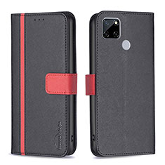 Leather Case Stands Flip Cover Holder B13F for Realme C25 Black