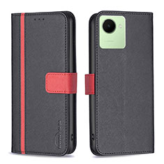 Leather Case Stands Flip Cover Holder B13F for Realme C30 Black