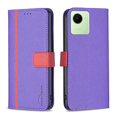 Leather Case Stands Flip Cover Holder B13F for Realme C30 Purple