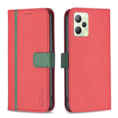 Leather Case Stands Flip Cover Holder B13F for Realme C35 Red