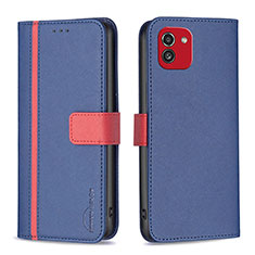 Leather Case Stands Flip Cover Holder B13F for Samsung Galaxy A03 Blue