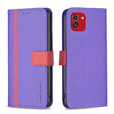 Leather Case Stands Flip Cover Holder B13F for Samsung Galaxy A03 Purple