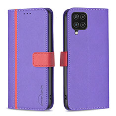 Leather Case Stands Flip Cover Holder B13F for Samsung Galaxy A12 Purple