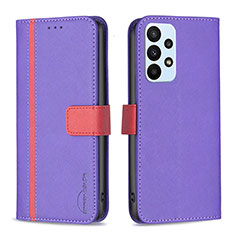 Leather Case Stands Flip Cover Holder B13F for Samsung Galaxy A23 4G Purple