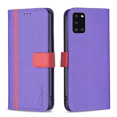 Leather Case Stands Flip Cover Holder B13F for Samsung Galaxy A31 Purple