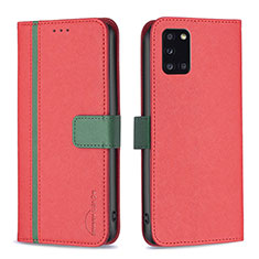 Leather Case Stands Flip Cover Holder B13F for Samsung Galaxy A31 Red