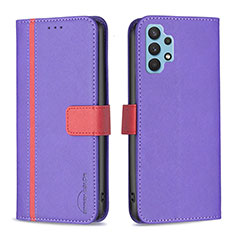 Leather Case Stands Flip Cover Holder B13F for Samsung Galaxy A32 4G Purple