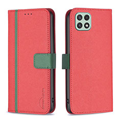 Leather Case Stands Flip Cover Holder B13F for Samsung Galaxy F42 5G Red